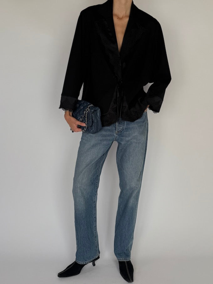 Vintage Black Lace-Trimmed Blazer 6555
