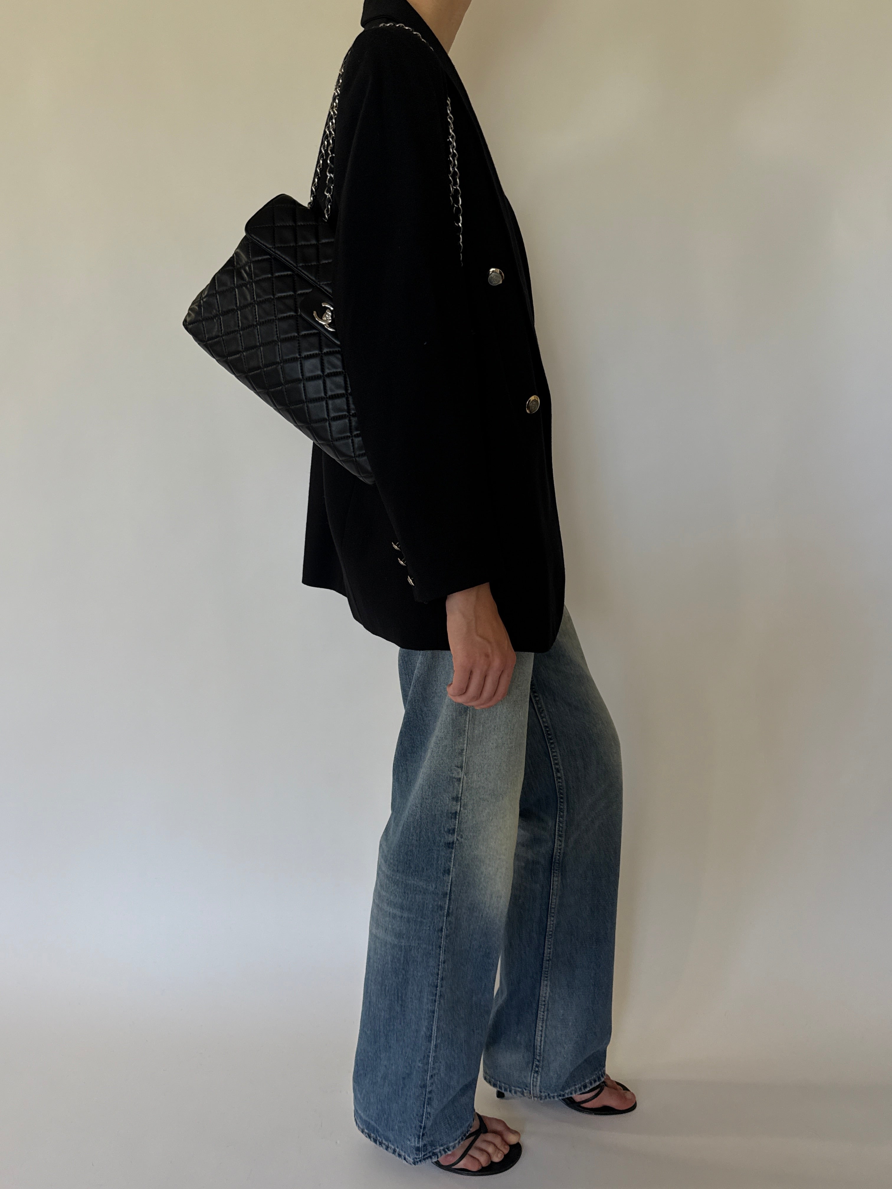Vintage black double-breasted blazer side view