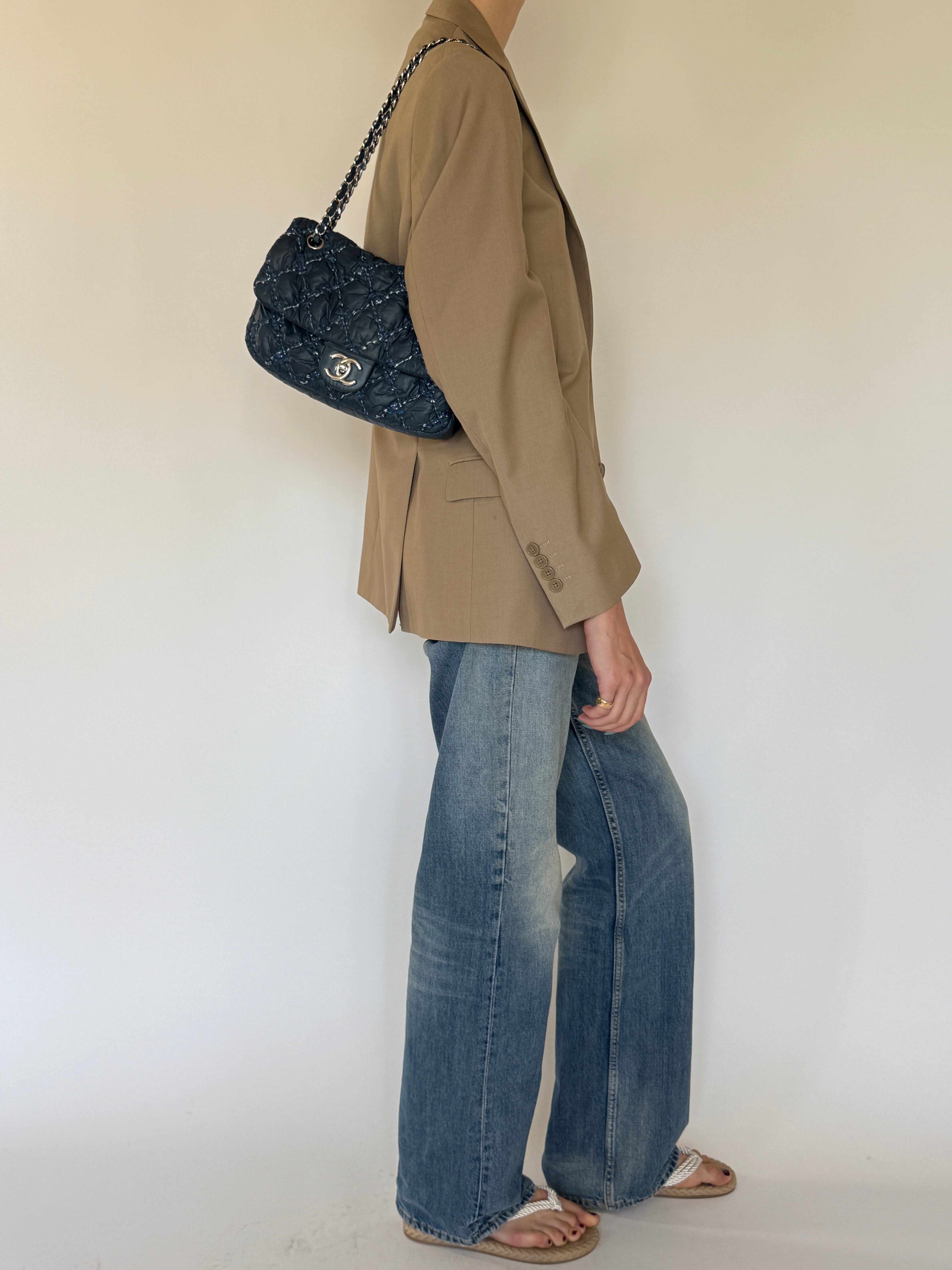 Vintage camel blazer angled front view