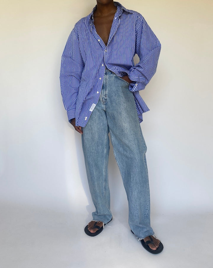 VINTAGE OVERSIZED BLUE STRIPED COTTON SHIRT 3742
