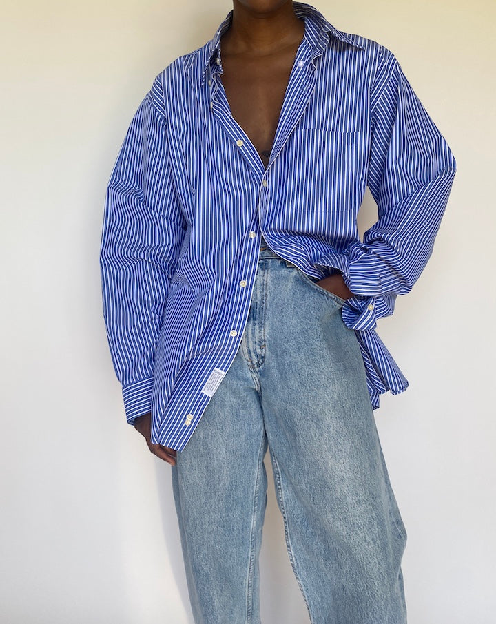 VINTAGE OVERSIZED BLUE STRIPED COTTON SHIRT 3742