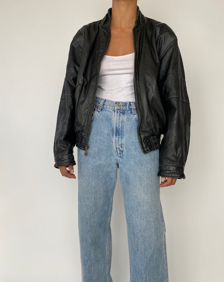 VINTAGE BLACK BOXY LEATHER JACKET 2723