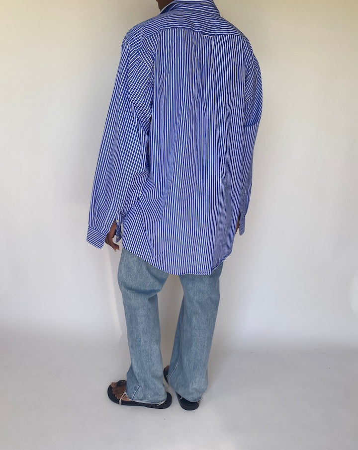 VINTAGE OVERSIZED BLUE STRIPED COTTON SHIRT 3742