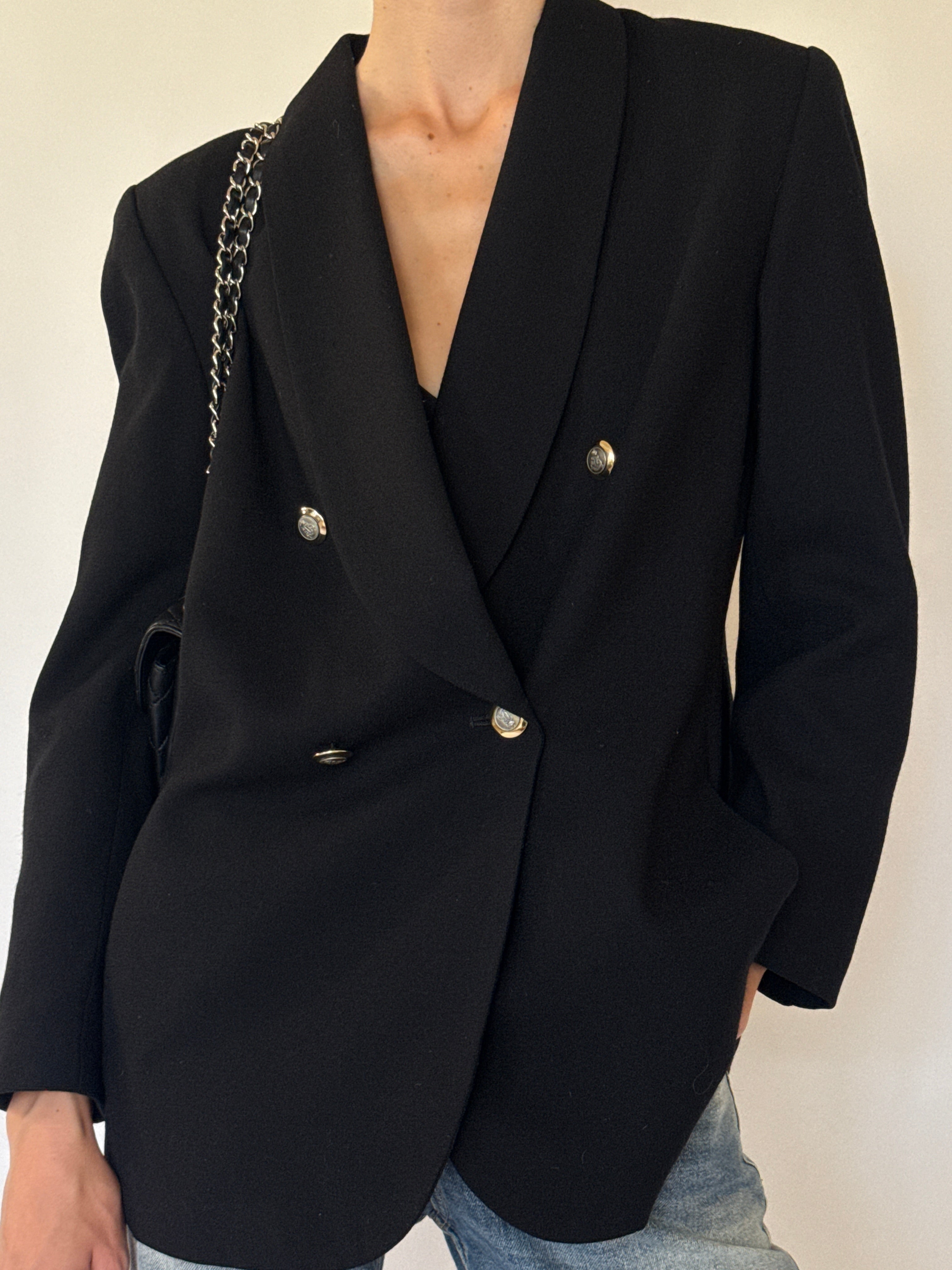 Vintage black double-breasted blazer front view
