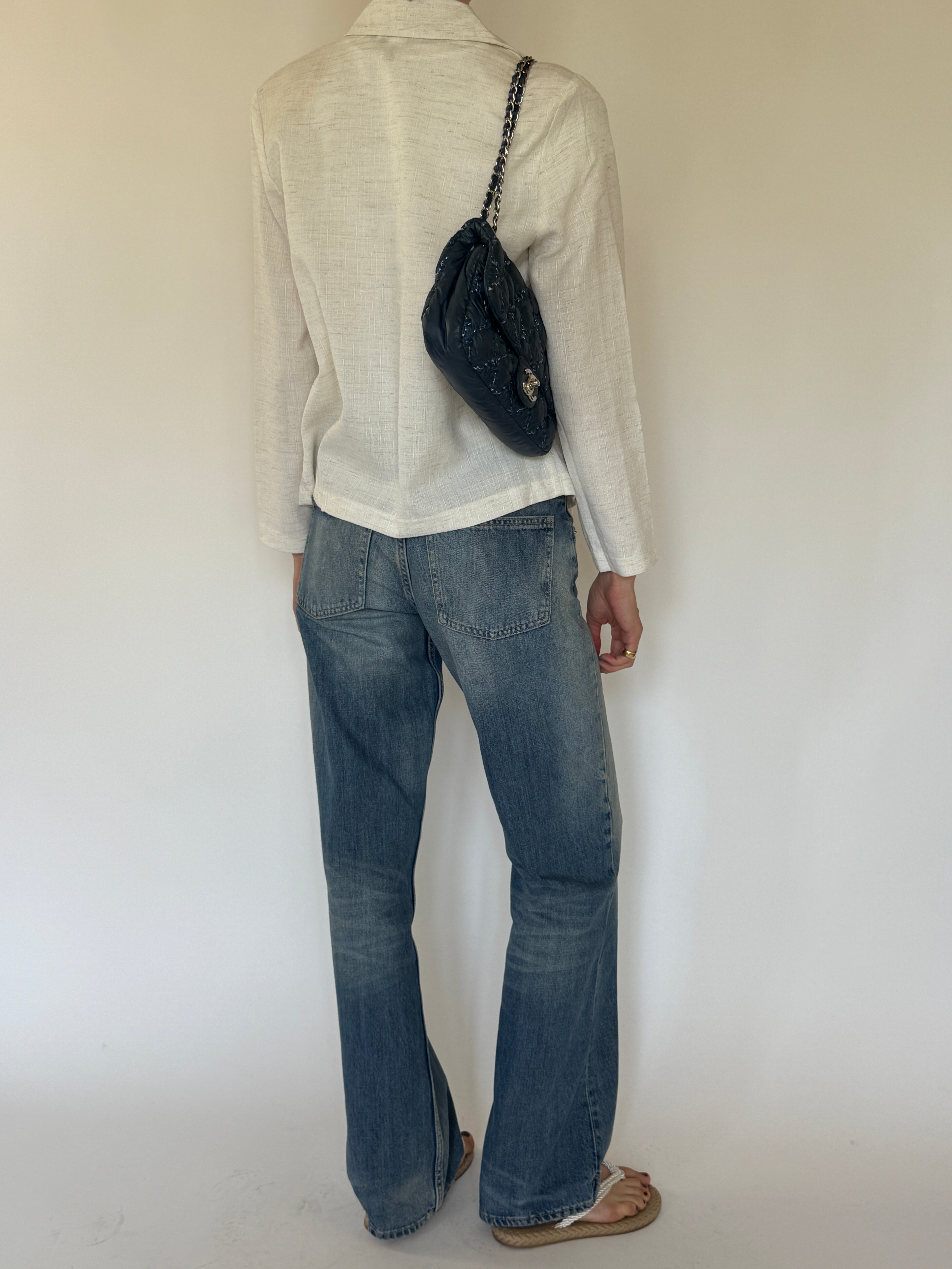Vintage ivory textured cropped jacket back view