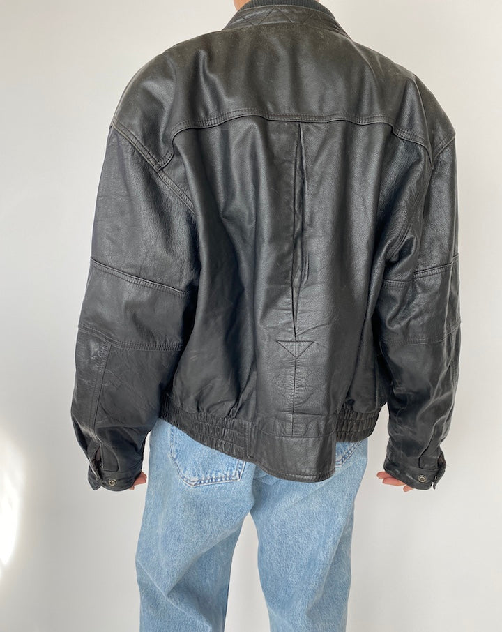 VINTAGE BLACK BOXY LEATHER JACKET 2723