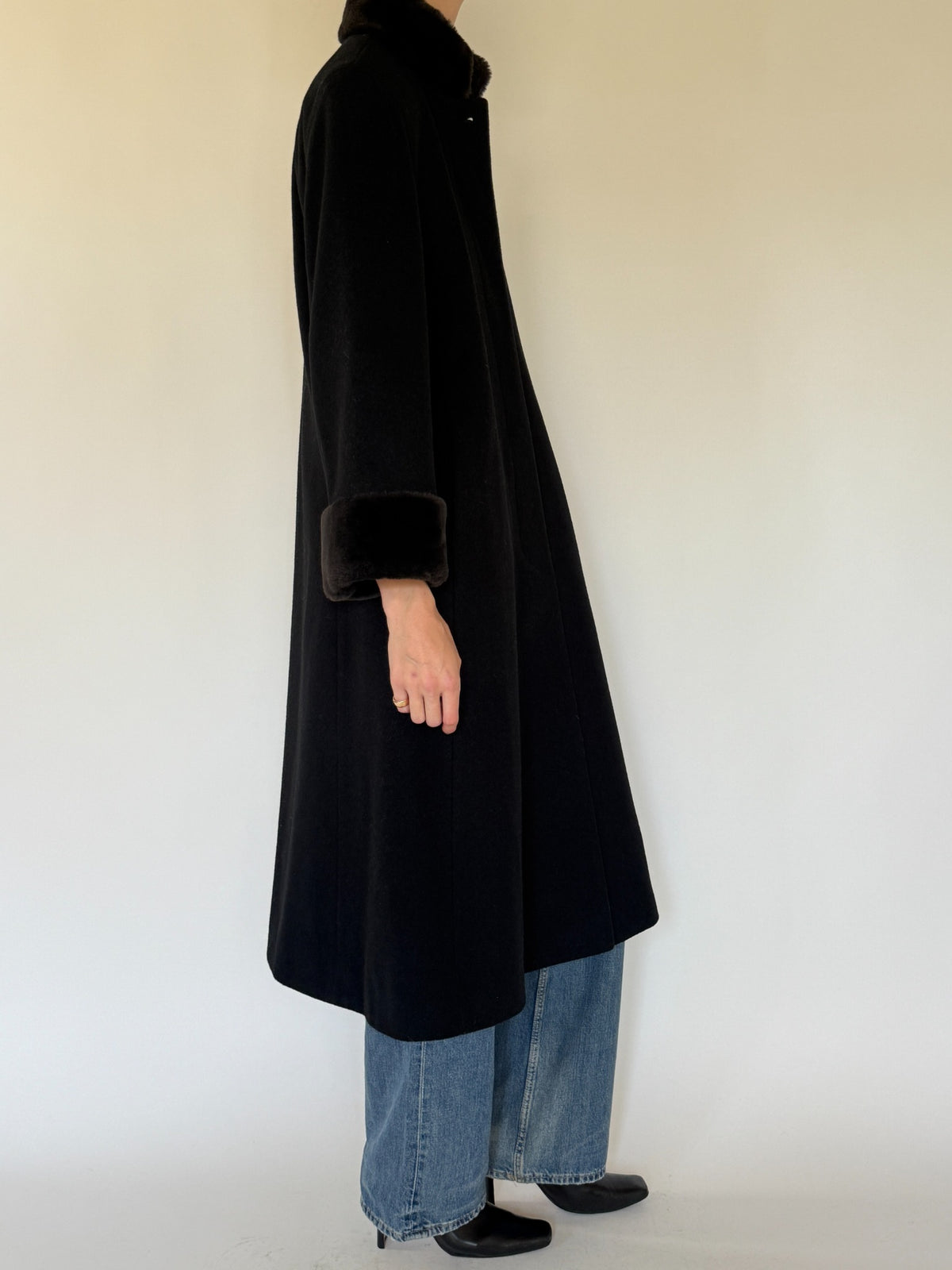 Vintage black wool coat button detail