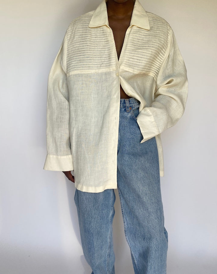 VINTAGE CREAM OVERSIZED LINEN SHIRT 3746