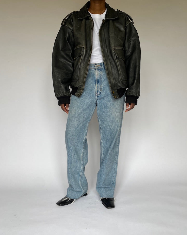 VINTAGE BLACK BOMBER LEATHER JACKET 4945