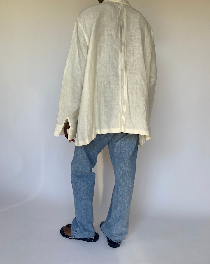 VINTAGE CREAM OVERSIZED LINEN SHIRT 3746