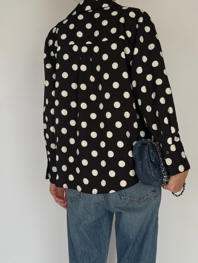 Vintage Black and White Polka Dot Shirt 6569