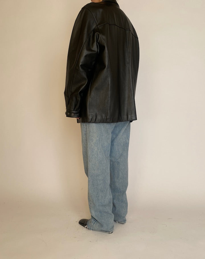 VINTAGE BLACK OVERSIZED LEATHER JACKET 4609