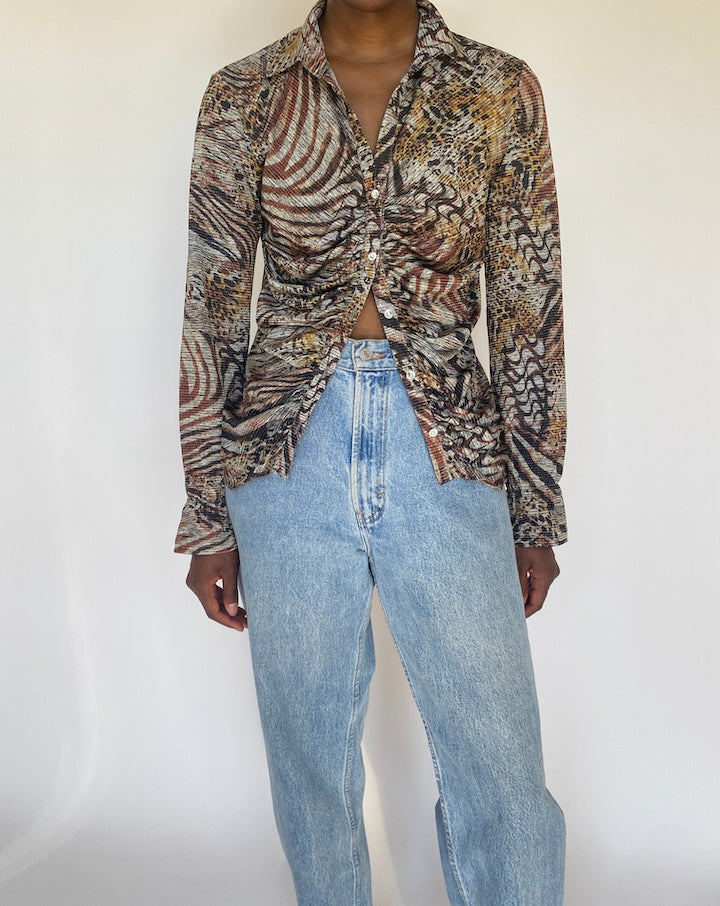 VINTAGE ANIMAL PRINTED LONG SLEEVE SHIRT 3748