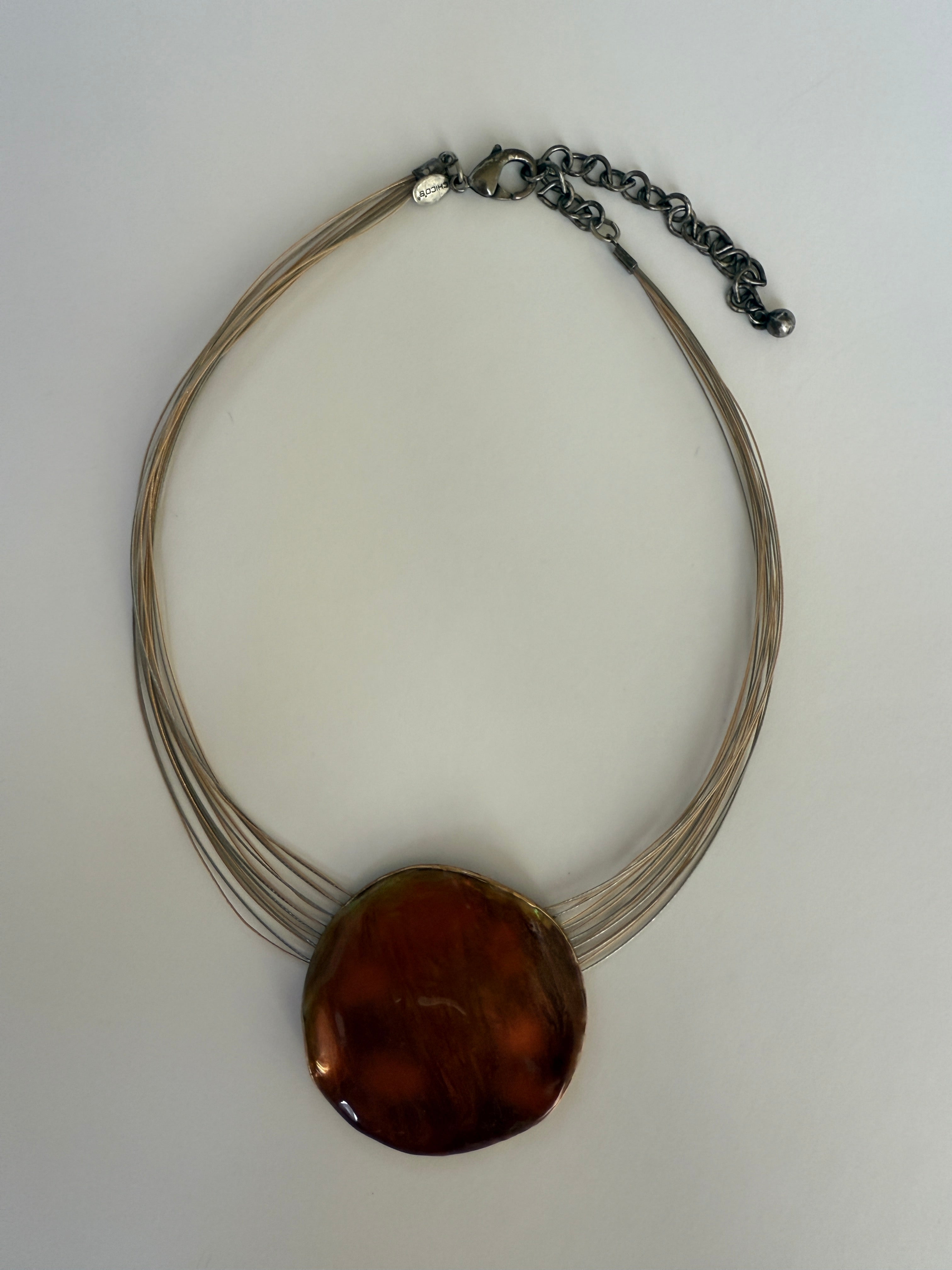 Vintage multi strand necklace brown statement pendant front view