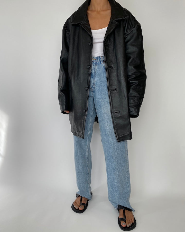 VINTAGE OVERSIZED BLACK LEATHER JACKET 2730