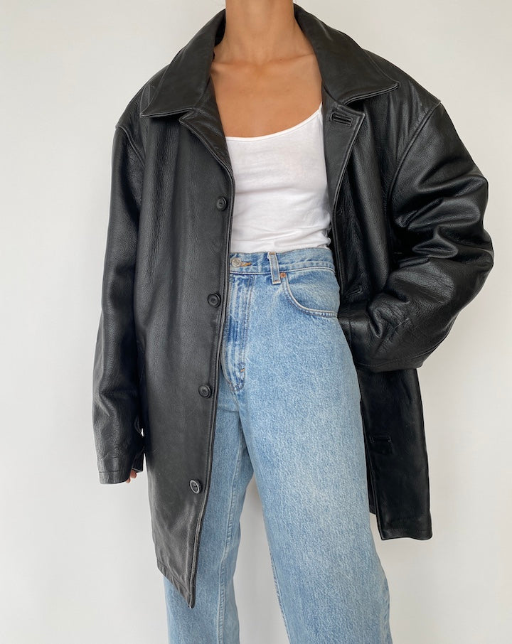 VINTAGE OVERSIZED BLACK LEATHER JACKET 2730
