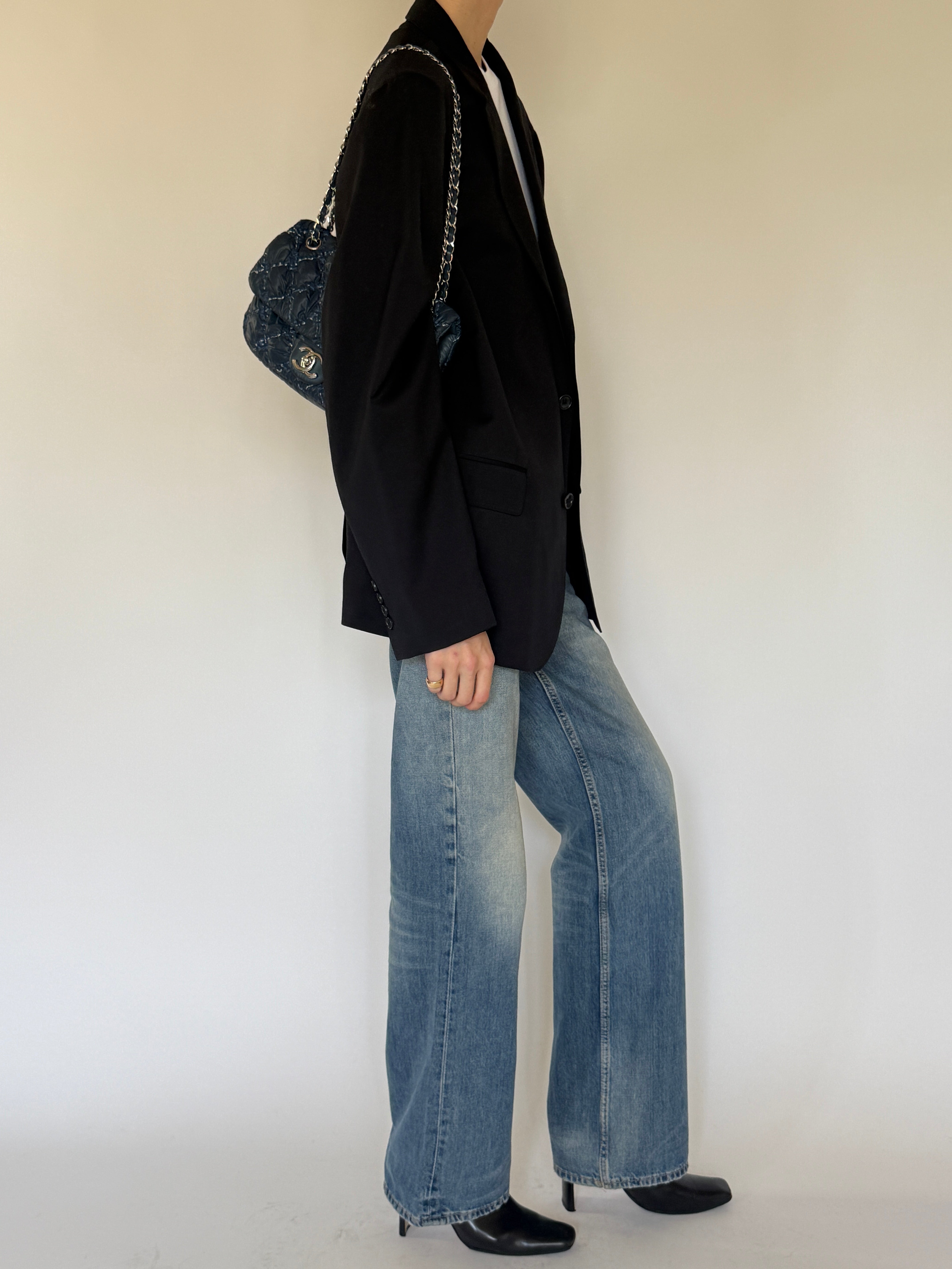 Vintage oversized black blazer side angle view
