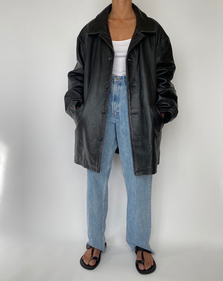 VINTAGE OVERSIZED BLACK LEATHER JACKET 2730