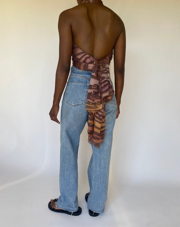 VINTAGE ANIMAL PRINTED SILK WRAP TOP 3751