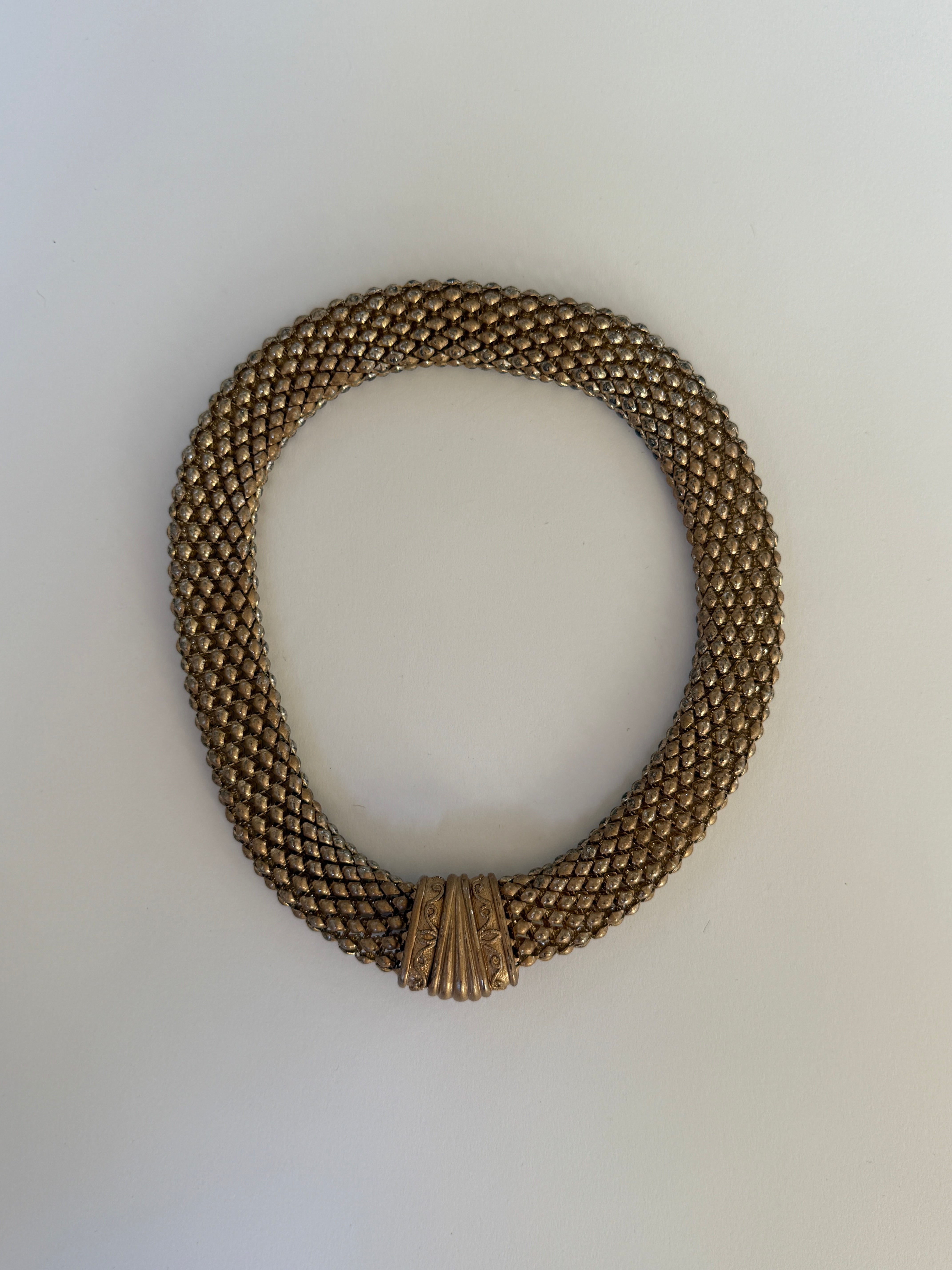 Vintage gold-tone woven mesh necklace front view