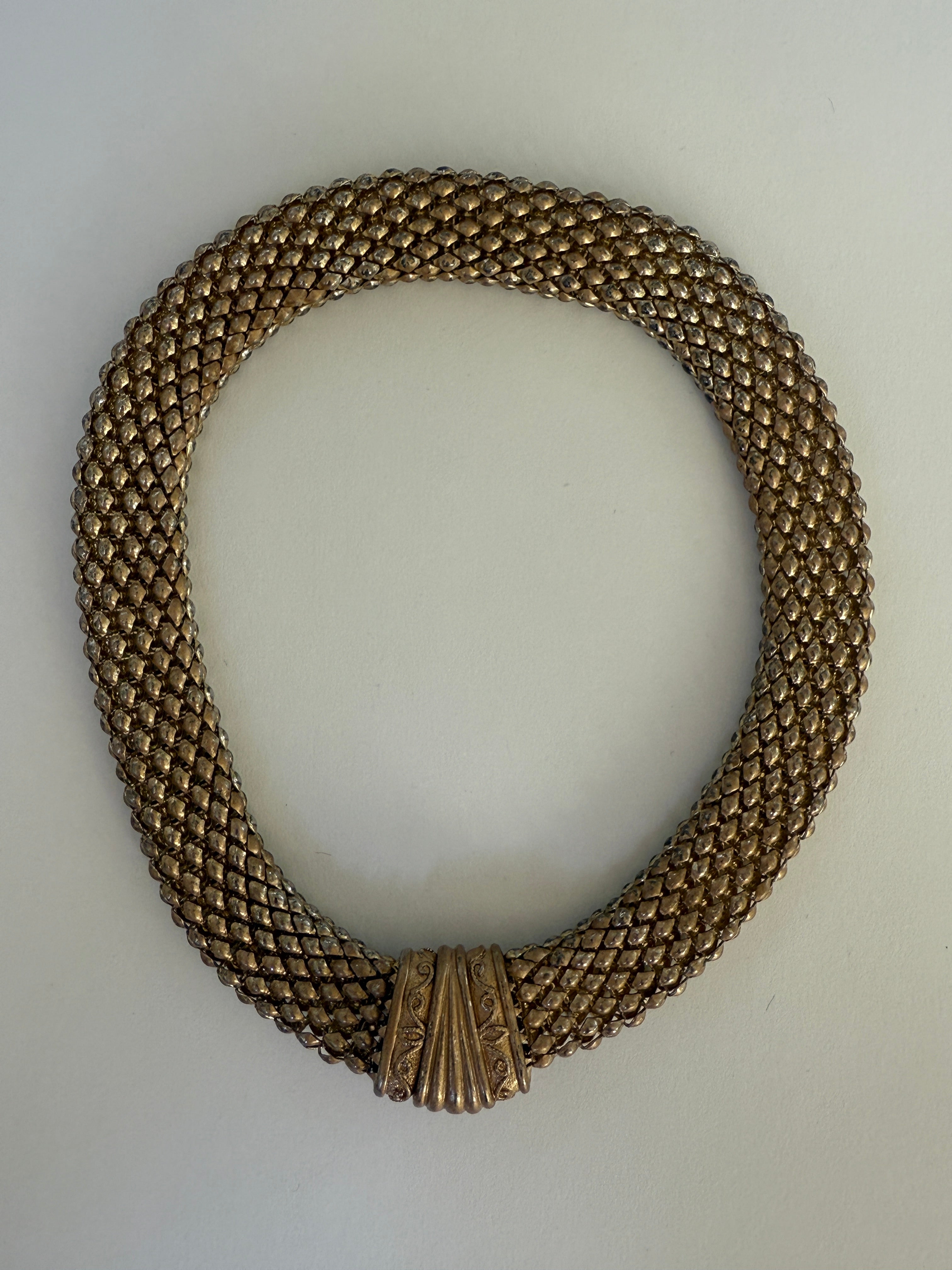 Vintage gold-tone woven mesh necklace front view