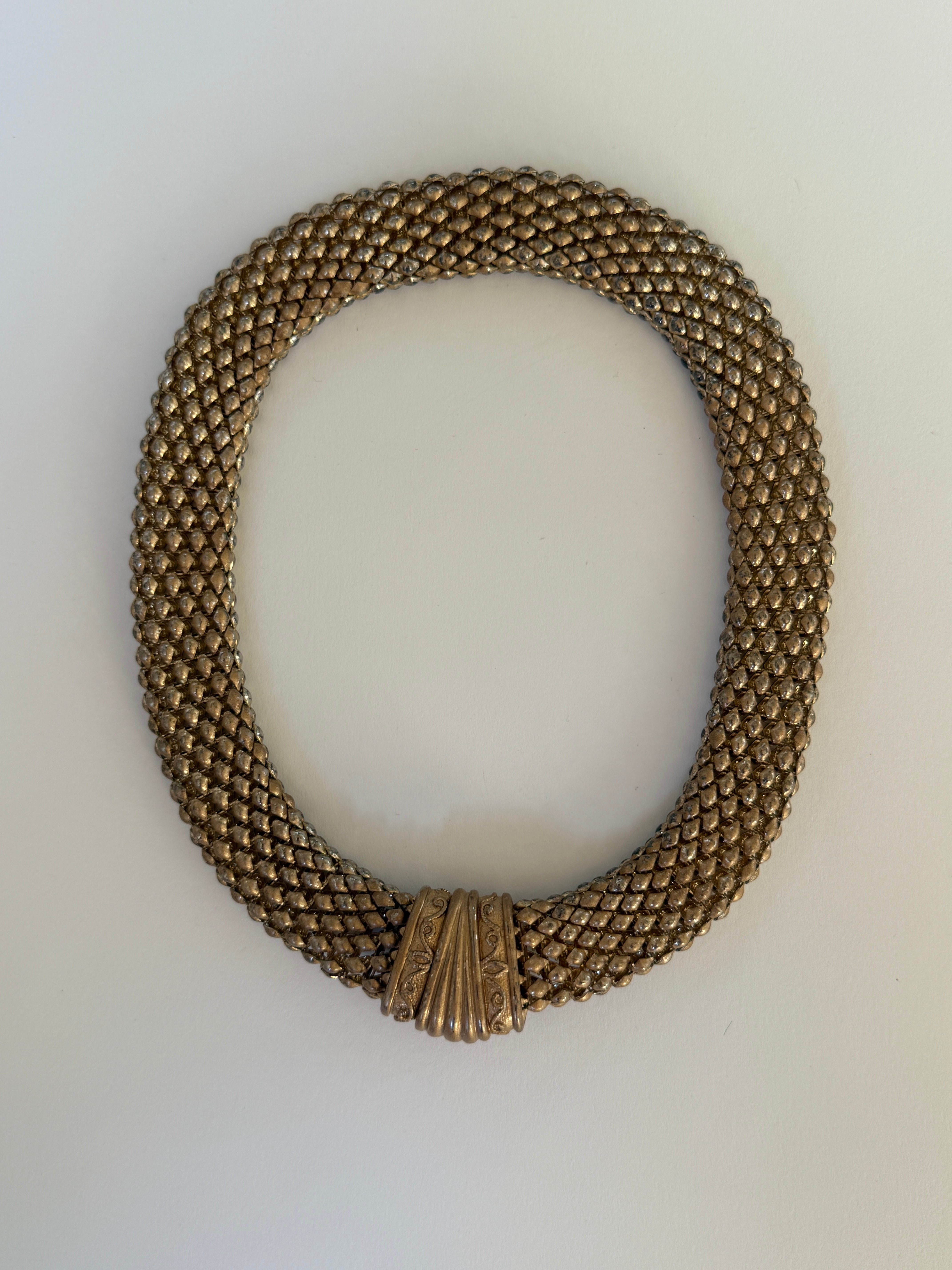 Vintage gold-tone woven mesh necklace front view