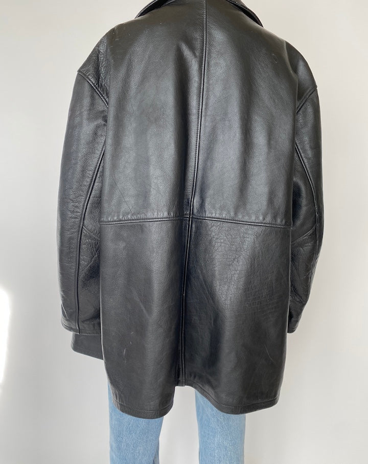 VINTAGE OVERSIZED BLACK LEATHER JACKET 2730