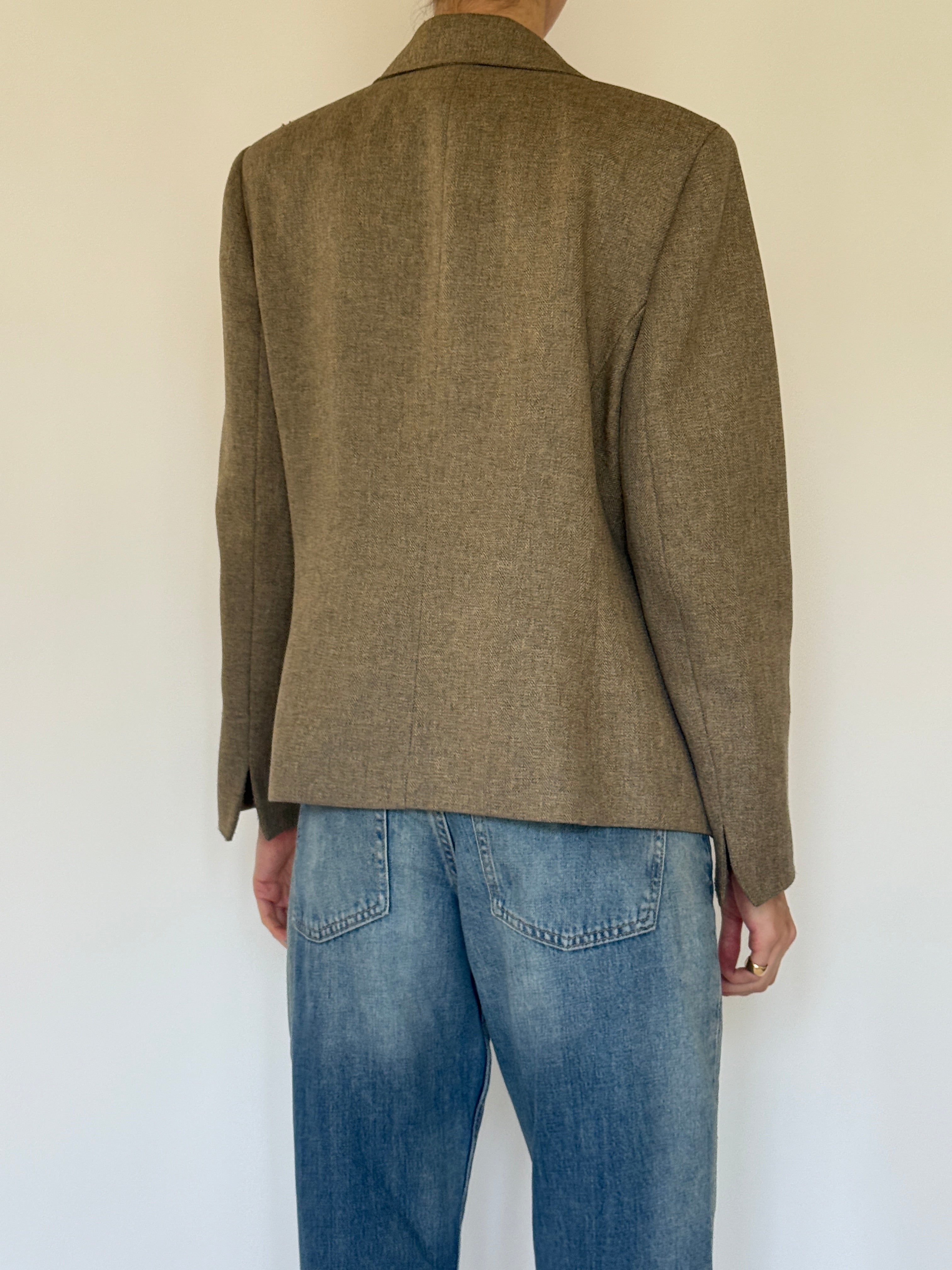 Vintage taupe herringbone blazer back view