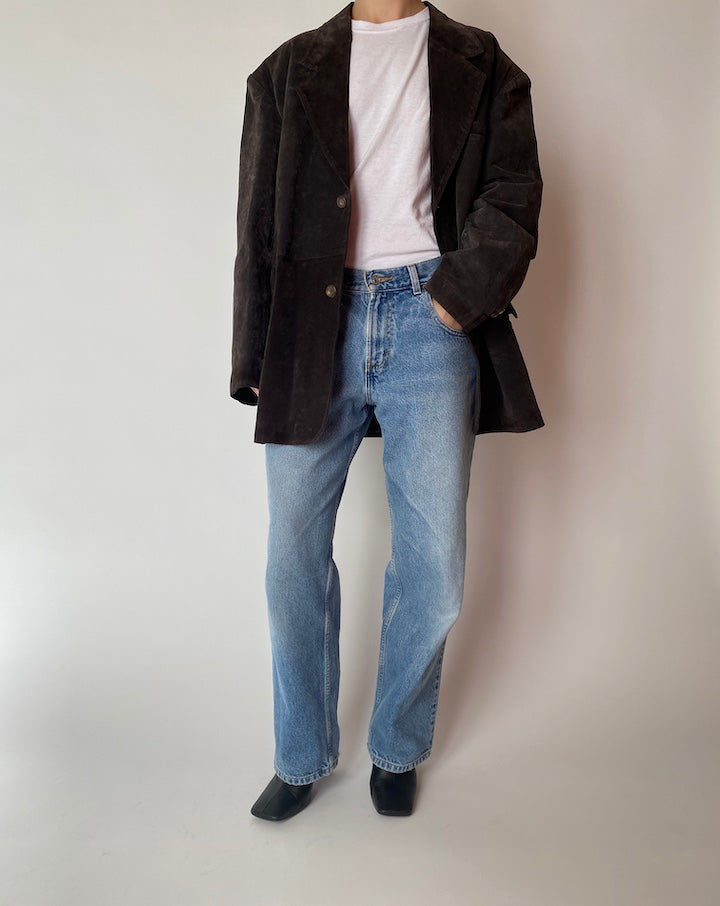 VINTAGE OVERSIZED DARK BROWN SUEDE LEATHER JACKET 4201