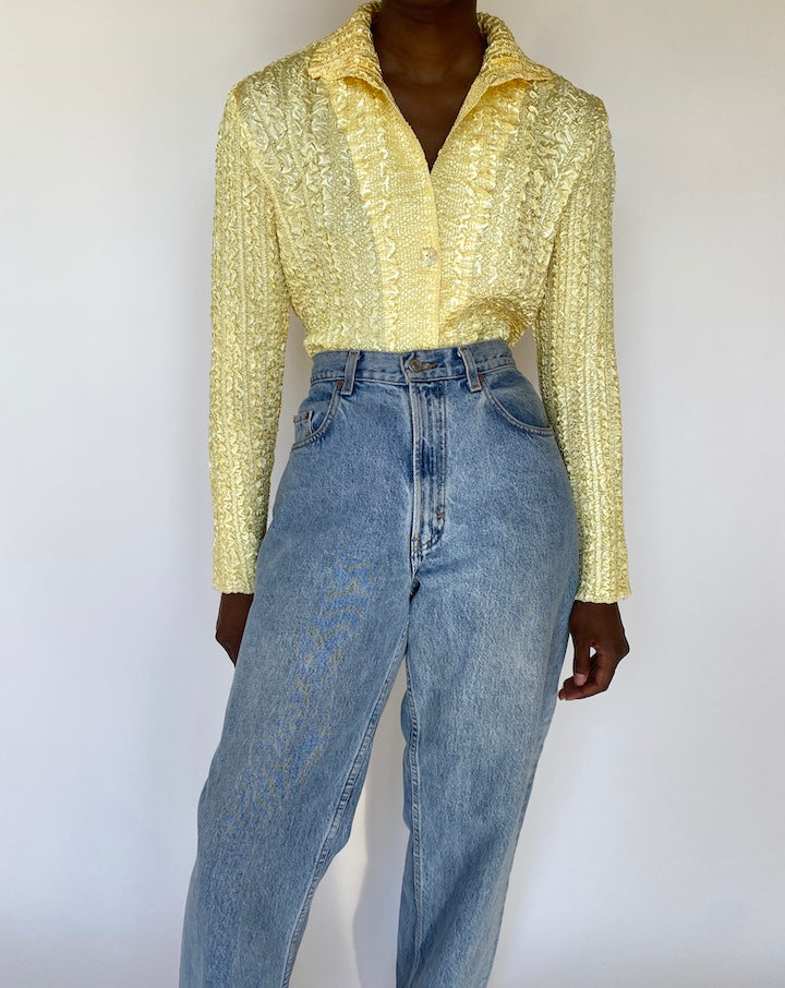 VINTAGE WRINKLED YELLOW LONG SLEEVE SHIRT 3753
