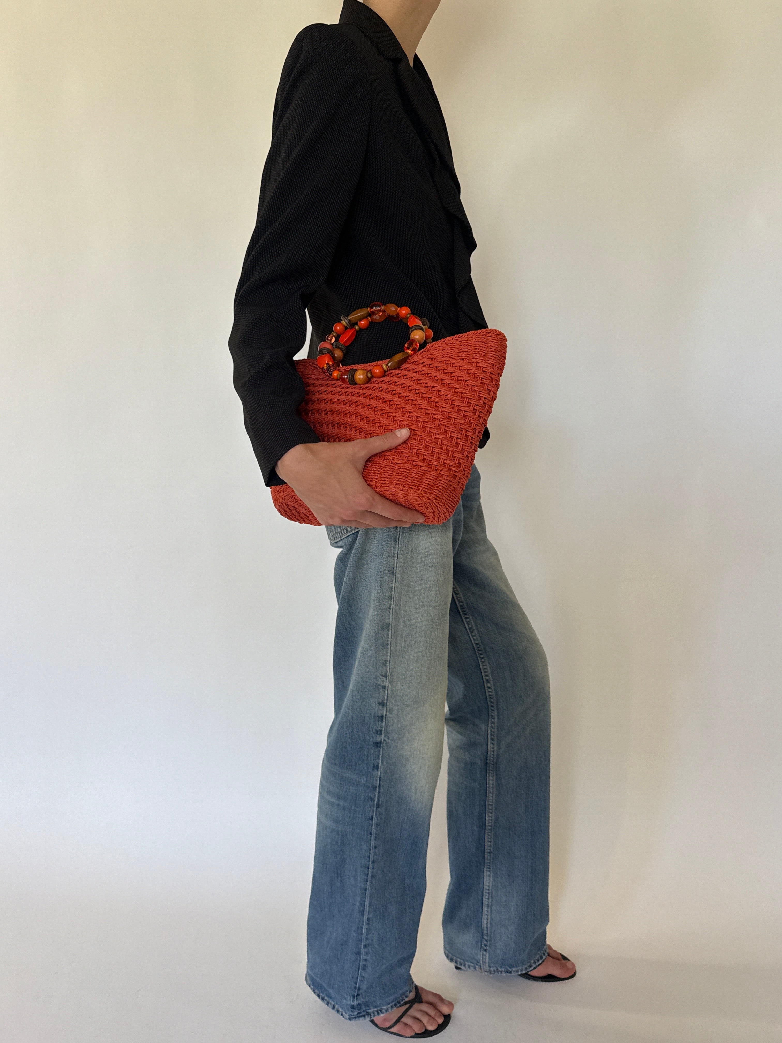 Vintage black ruffle blazer side view