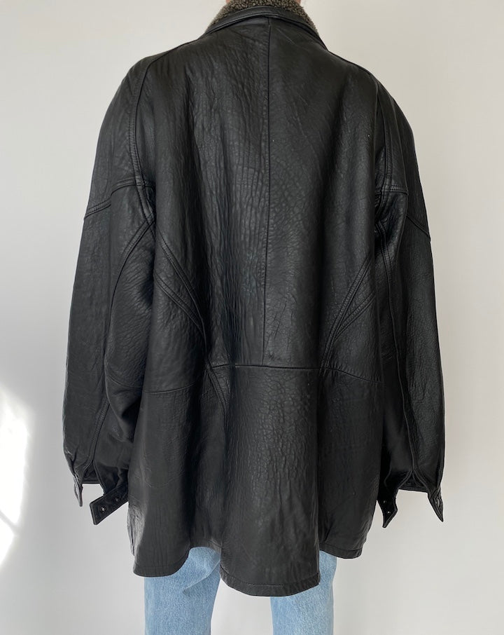 VINTAGE OVERSIZED LEATHER JACKET WITH FAUX FUR LINING 2731