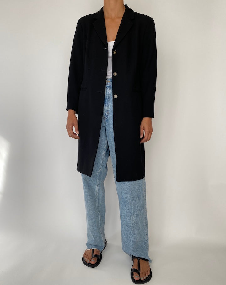 VINTAGE LONG BLACK WOOL COAT 2732