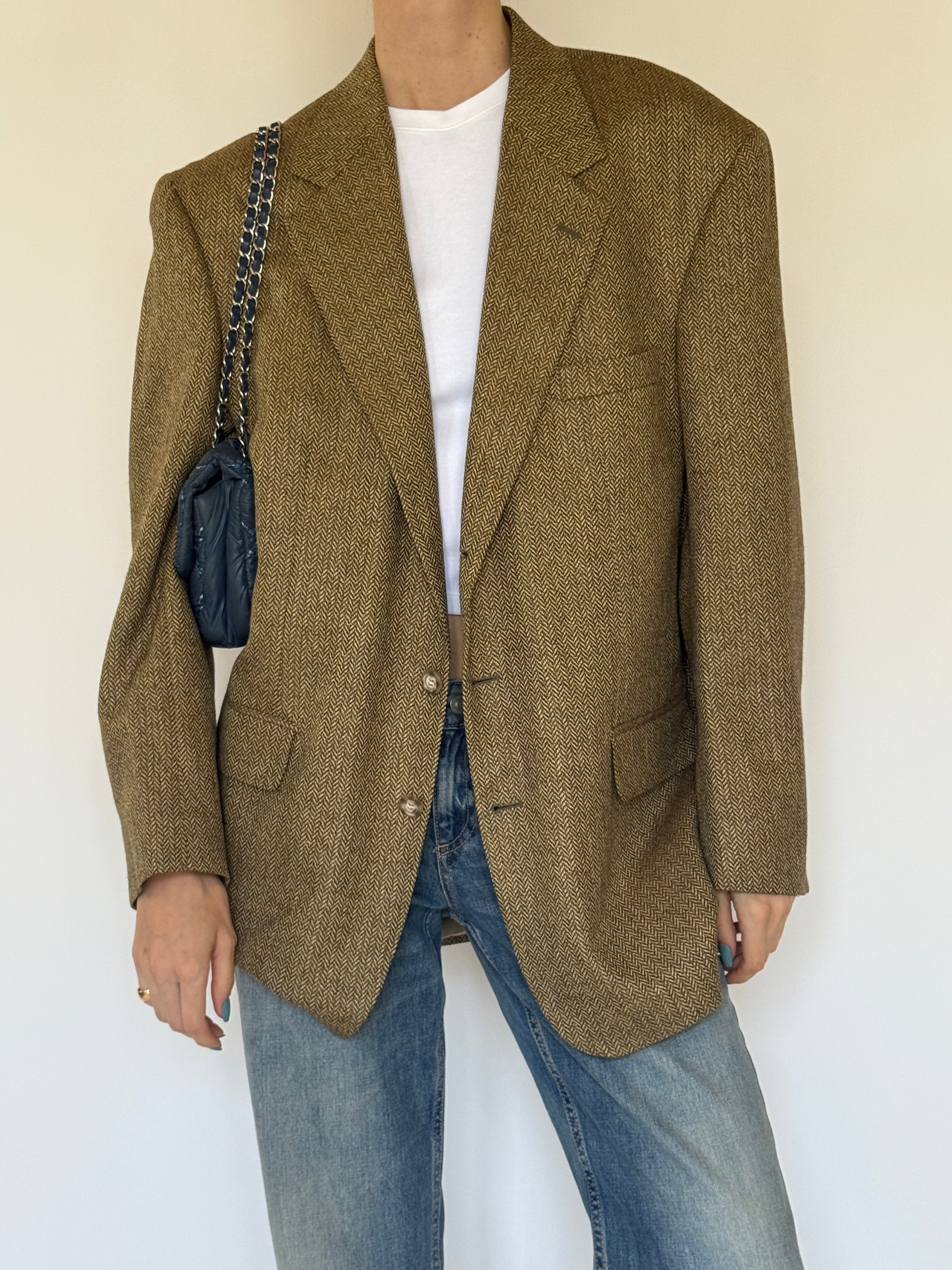 Vintage camel herringbone blazer front view