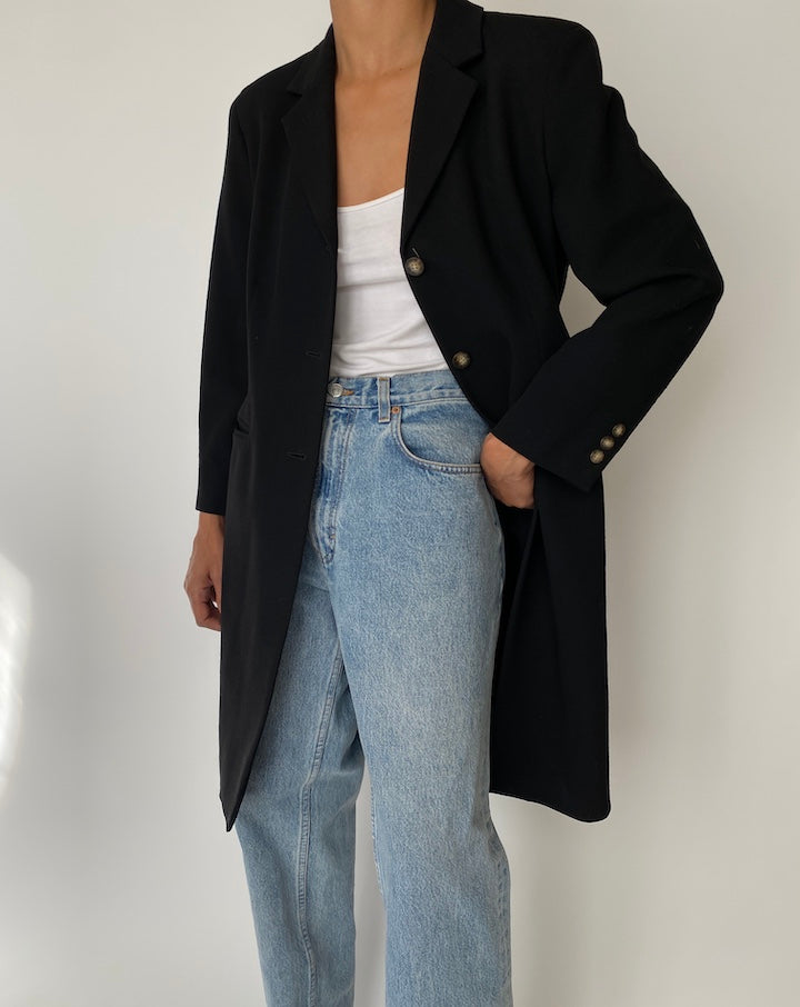 VINTAGE LONG BLACK WOOL COAT 2732
