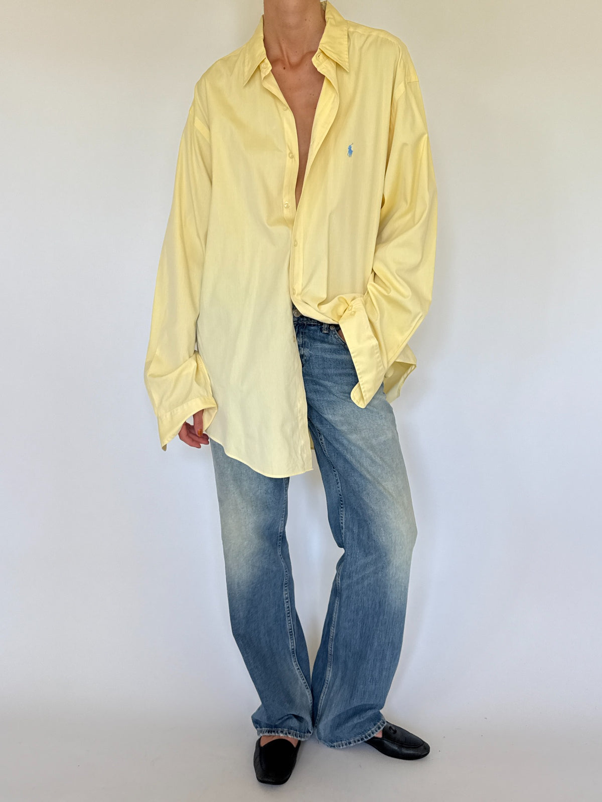 Vintage Ralph Lauren oversized yellow cotton shirt final angle