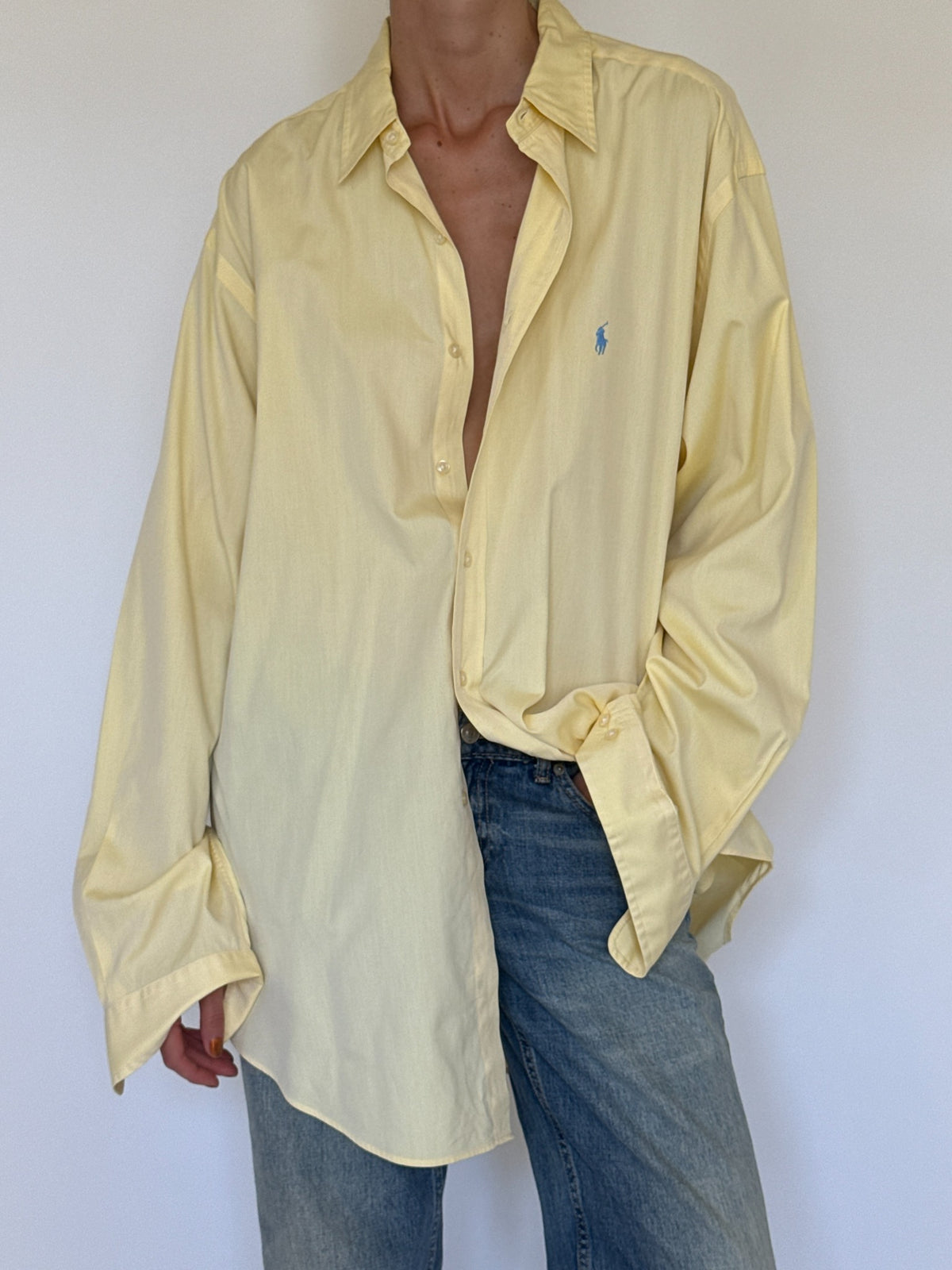 Vintage Ralph Lauren oversized yellow cotton shirt relaxed fit detail