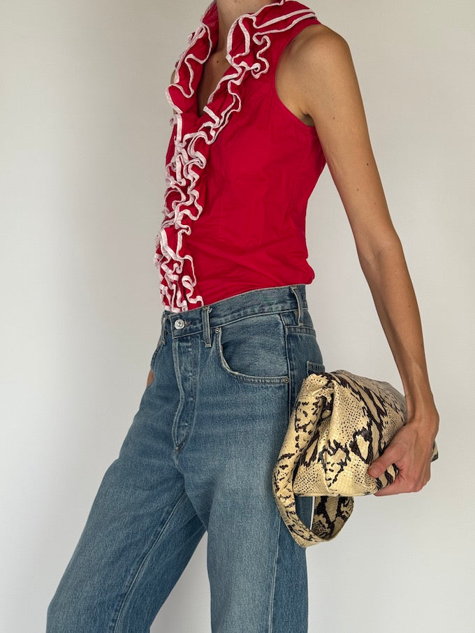 Vintage Red Ruffle Blouse 6562