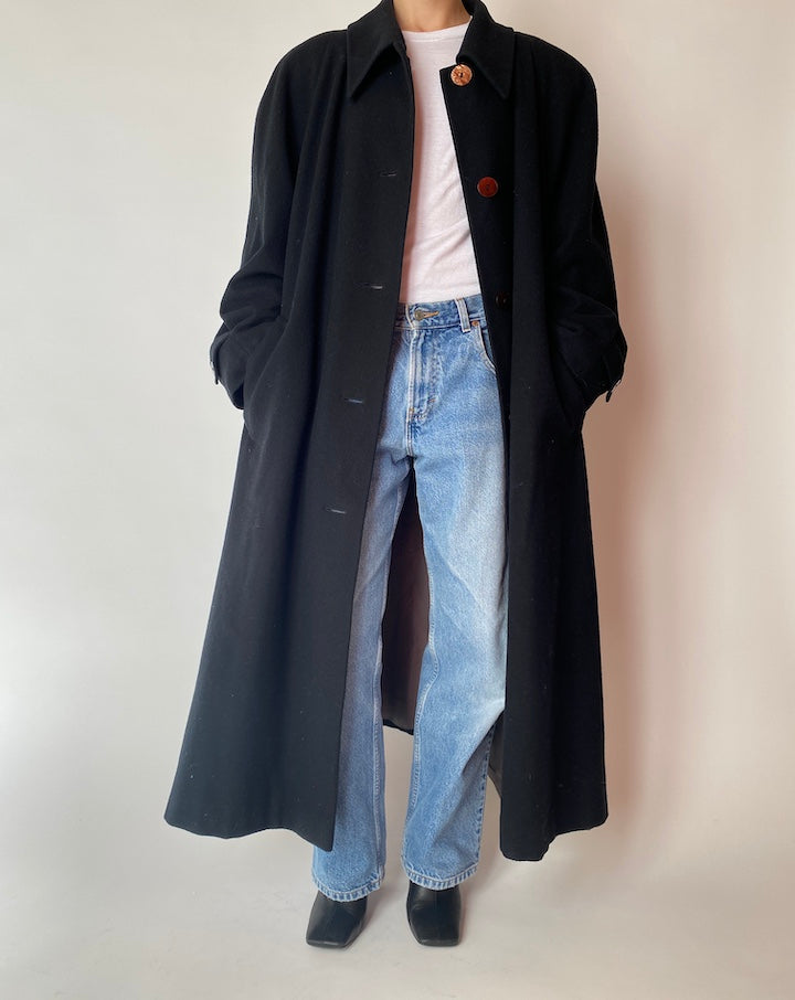 VINTAGE LONG SOFT BLACK COAT 4202