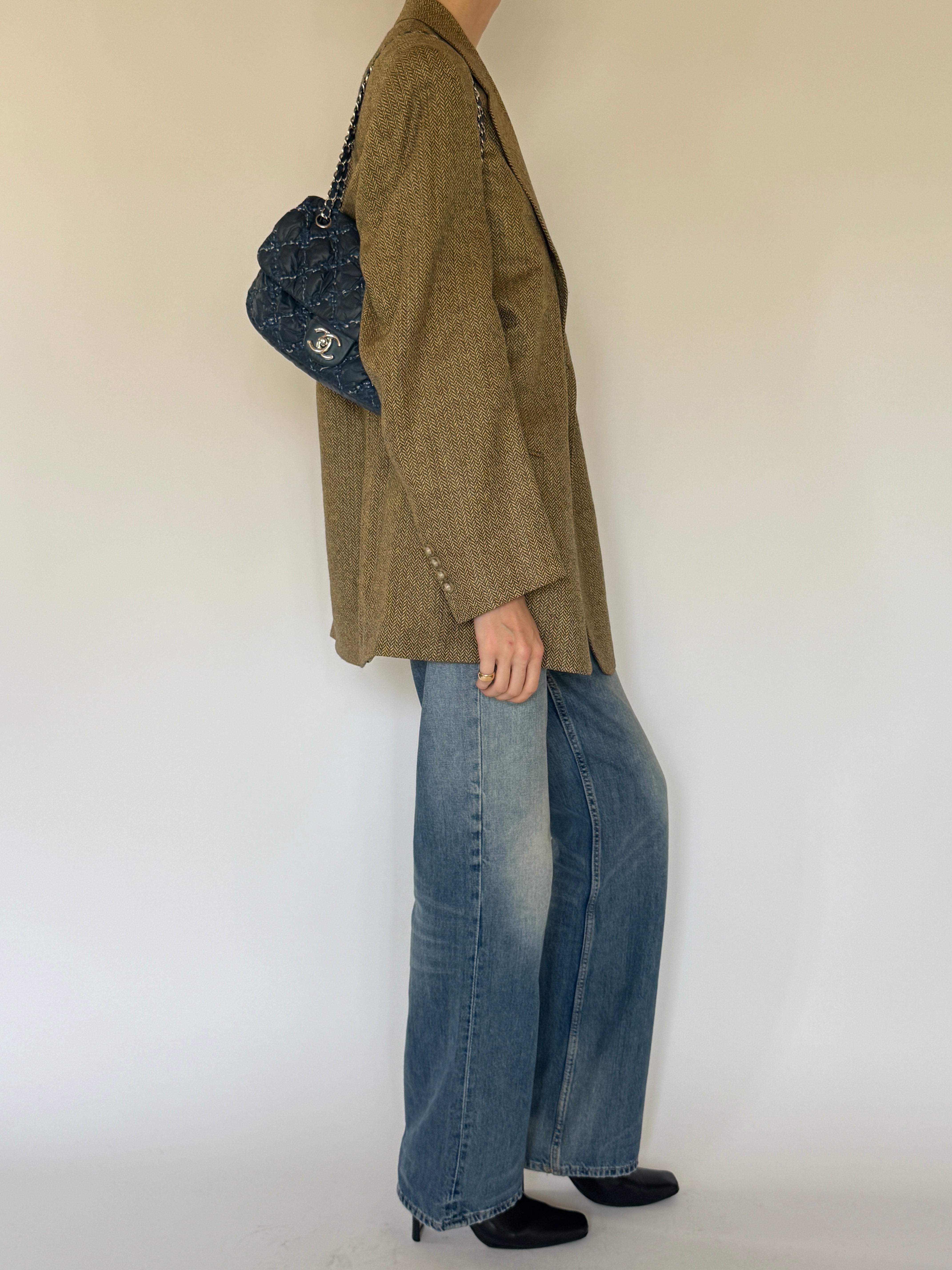 Vintage camel herringbone blazer side view