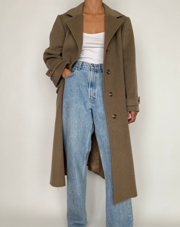 VINTAGE BEIGE LONG WOOL COAT 2733 