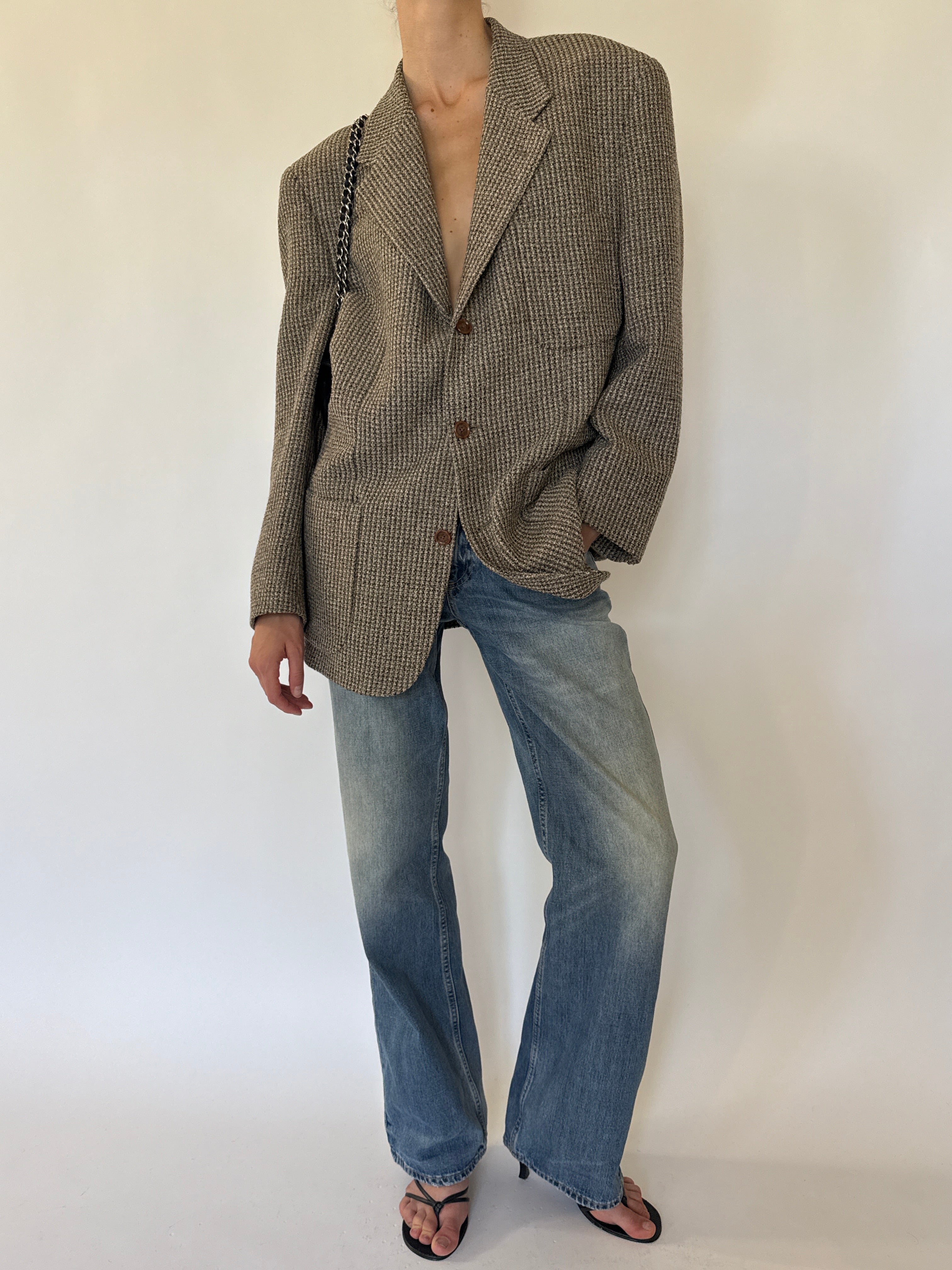 Vintage brown houndstooth blazer front view