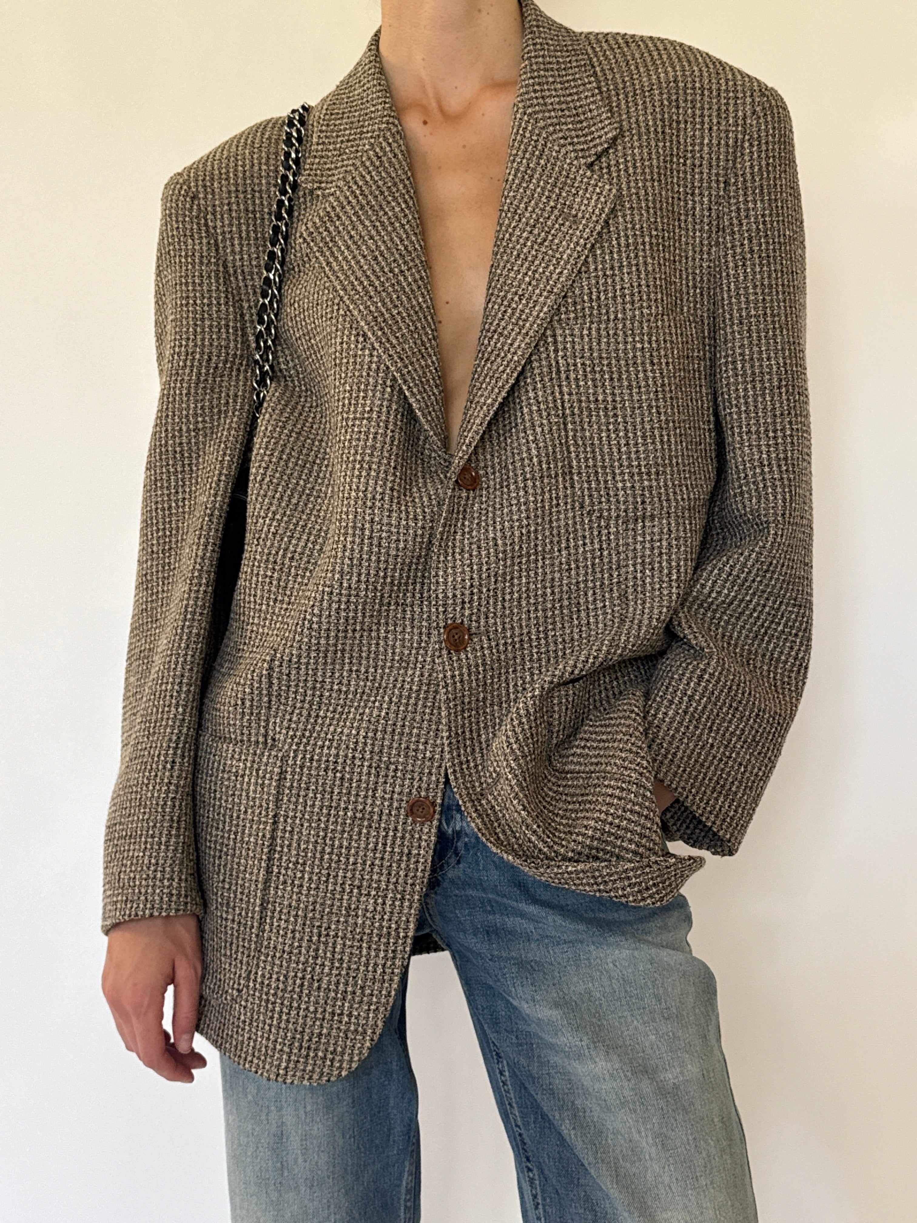 Vintage brown blazer angled front view