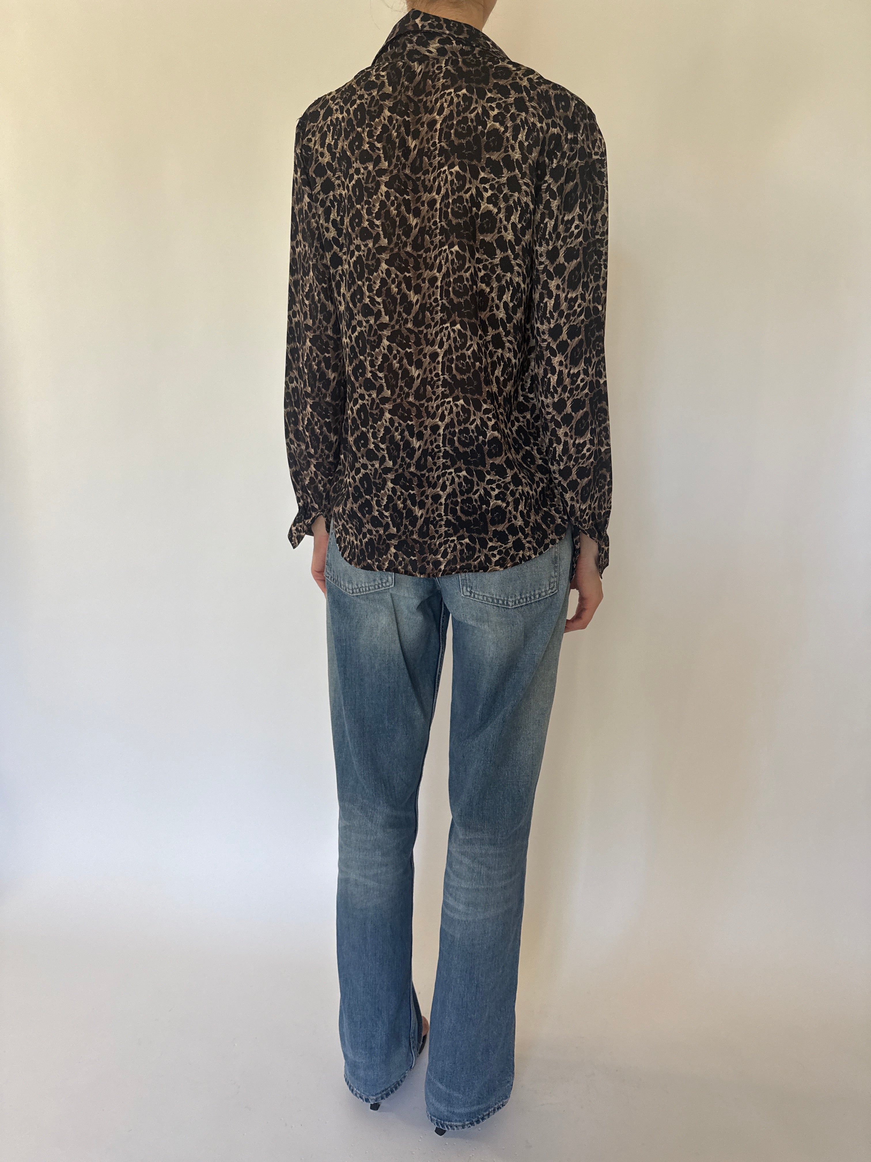 Vintage sheer animal print blouse back view