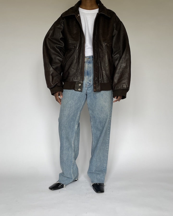 VINTAGE OVERSIZED DARK BROWN BOMBER LEATHER JACKET 4936