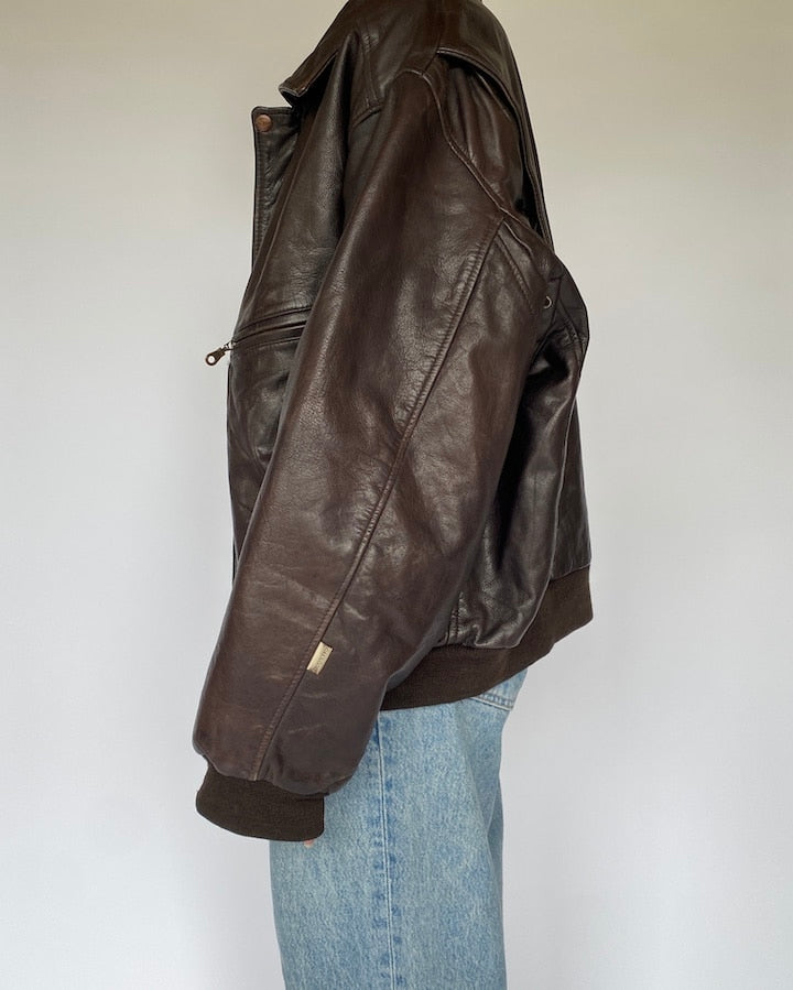 VINTAGE OVERSIZED DARK BROWN BOMBER LEATHER JACKET 4936