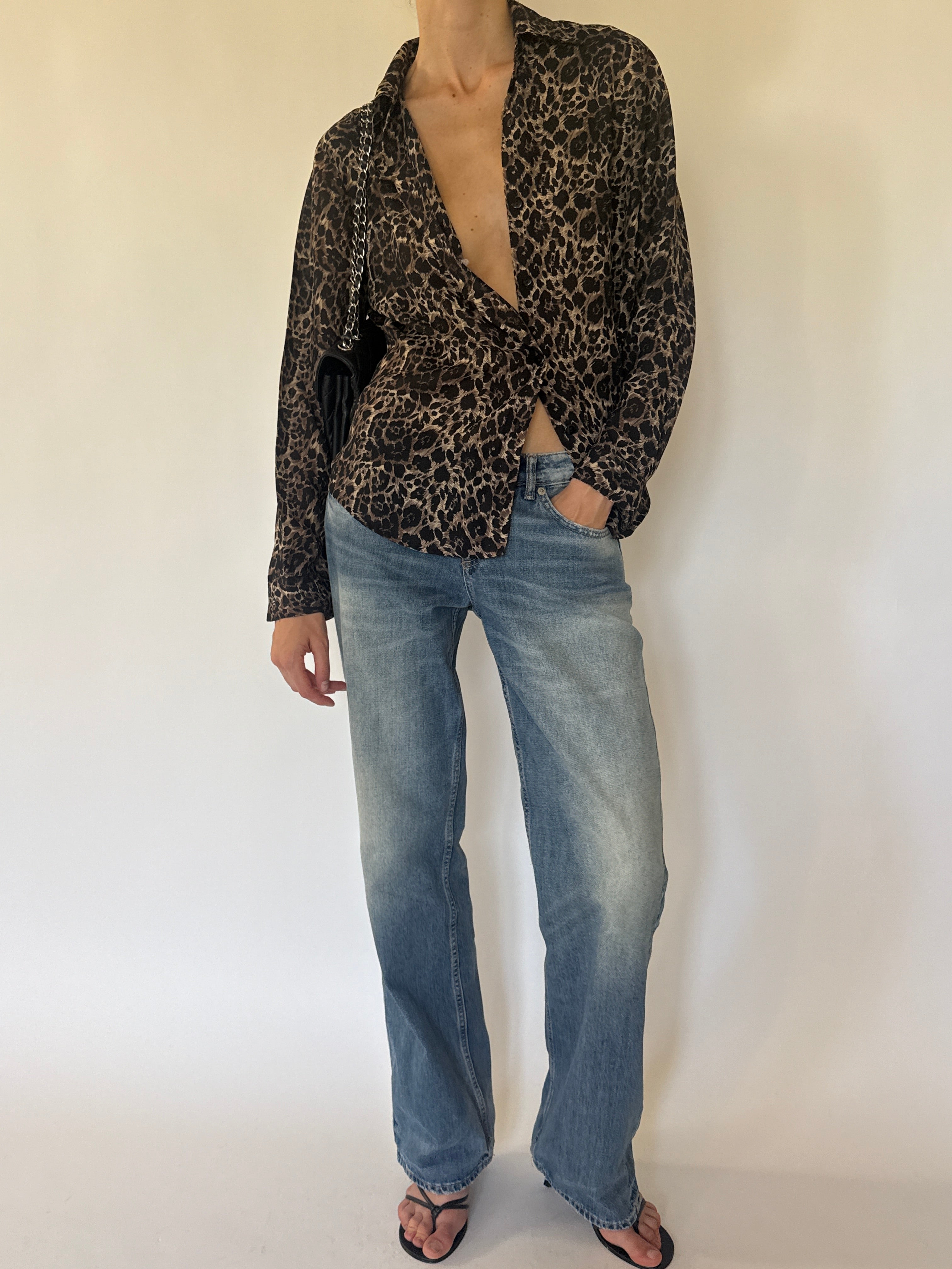 Vintage sheer animal print blouse front view