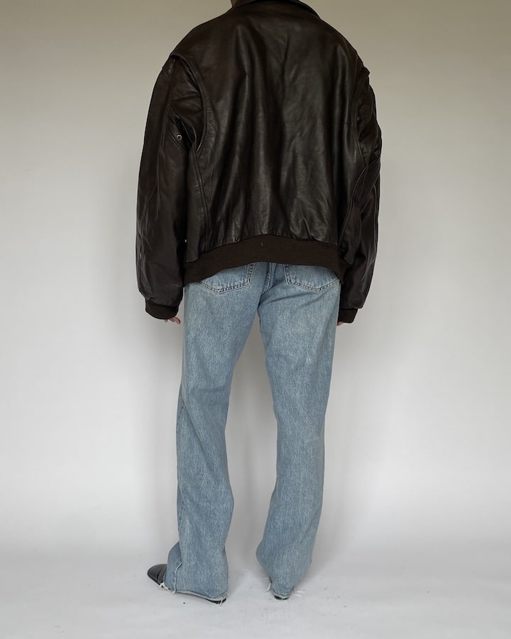 VINTAGE OVERSIZED DARK BROWN BOMBER LEATHER JACKET 4936