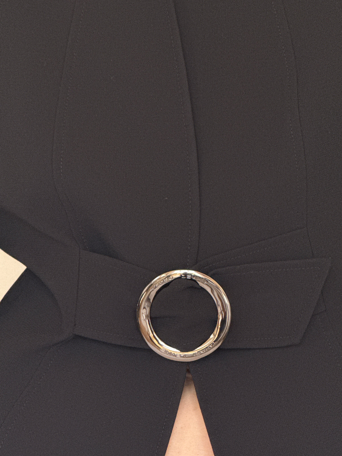 Vintage black jacket silver-tone ring buckle detail