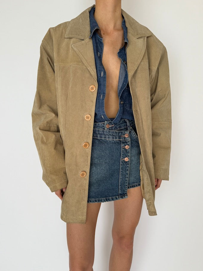 Vintage Suede Leather Jacket Beige 5969